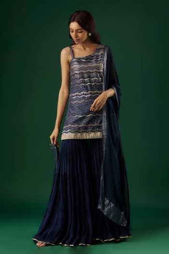 Breathe By Aakanksha Singh Alkimia Sequin Chevron One Shoulder Kurta Sharara Set 