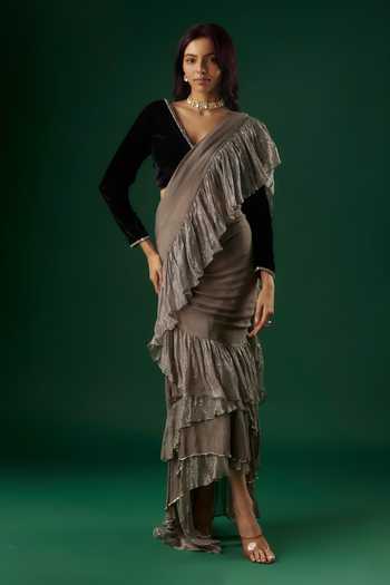 Breathe By Aakanksha Singh Charmer Pre-Draped Ruffle Tiered Saree With Blouse 