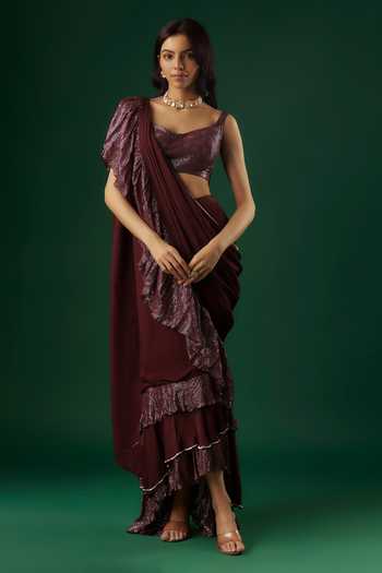 Breathe By Aakanksha Singh Enchantress Pre-Draped Ruffle Textured Saree With Blouse 