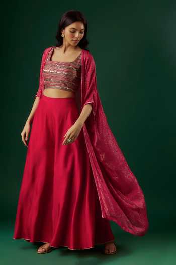 Breathe By Aakanksha Singh Fortune Textured Cape Sharara Set 