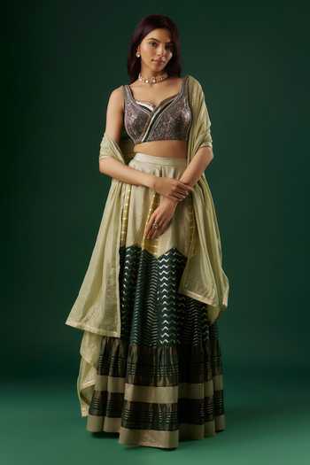 Breathe By Aakanksha Singh Talisman Textured Chevron Panelled Lehenga Set 
