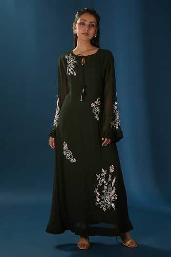 BAIDEHI Floral Embroidered Frill Edged Dress 