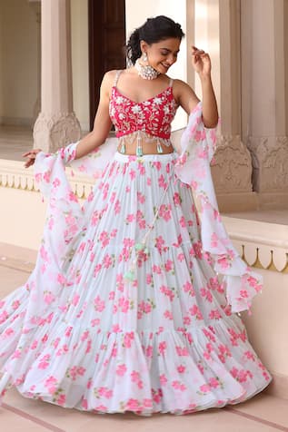 Manisha Soni Couture Floral Print Tiered Lehenga Set 