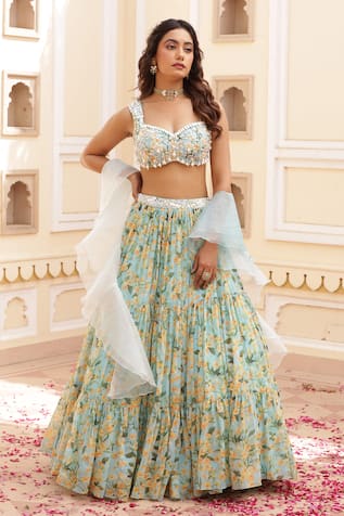 Manisha Soni Couture Floral Print Tiered Lehenga Blouse Set 