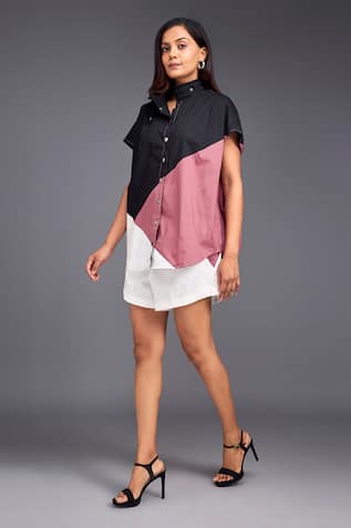 Deepika Arora Color Block Oversized Shirt With Shorts 