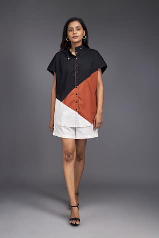 Deepika Arora Color Block Oversized Shirt & Shorts Set 