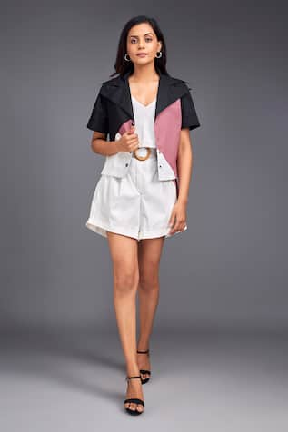 Deepika Arora Color Block Crop Shirt & Shorts Co-ord Set 