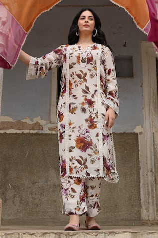 NUHH Botanical Print Kurta Set 