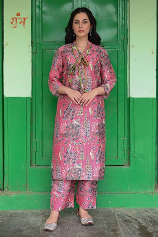 NUHH Flamingo Print Kurta & Pant Set 