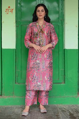 NUHH Flamingo Print Kurta & Pant Set