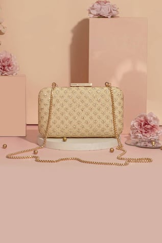 Inaya Embroidered Box Clutch With Detachable Sling 