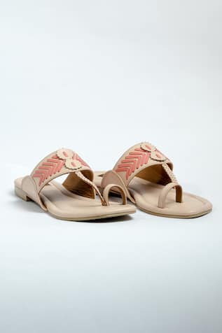 Pink Contrast Strap Kolhapuri Sandals 