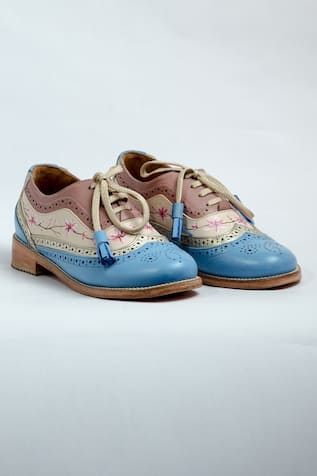 Floral Pattern Genuine Leather Brogue Sneakers 