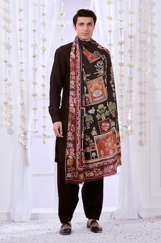 Taroob Majestic Raj Darbar Kalamkari Work Shawl 