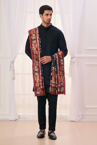 Taroob Raj Darbar Embroidered Kalamkari Shawl 