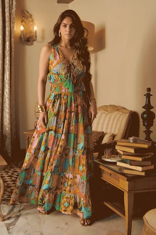 Cin Cin Abstract Ornamental Print Maxi Dress 