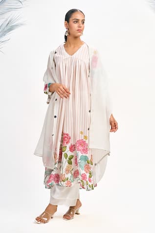 Tanu Malhotra Floral Stripe Print Kurta Set 