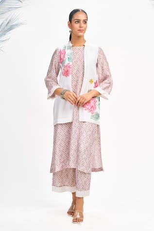 Tanu Malhotra Lotus Print Jacket Kurta Set 