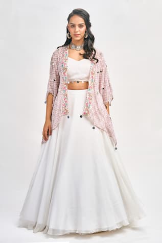 Tanu Malhotra Printed Cape Skirt Set 