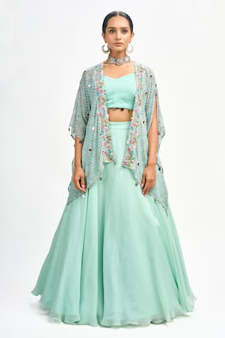 Tanu Malhotra Floral Print Cape Skirt Set 