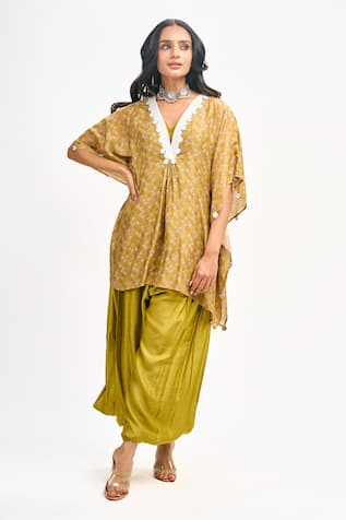 Tanu Malhotra Floral Print Kaftan Draped Pant Set 