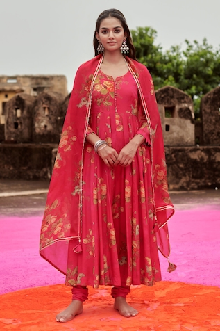 KARAJ JAIPUR Floral Print Anarkali Set