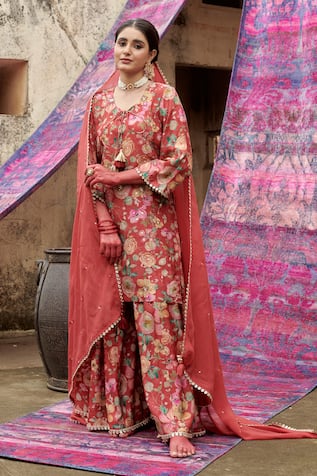 KARAJ JAIPUR Bloom Print Kurta Gharara Set 