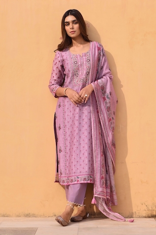 KARAJ JAIPUR Floral Stripe Print Kurta Set