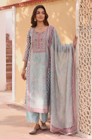 KARAJ JAIPUR Linen Printed Kurta Set 