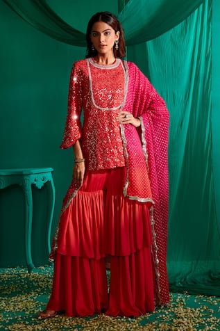 Mustard Moon By Neyha And Vrinda Sequin Embroidered Kurta Sharara Set 