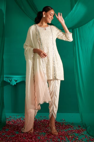 Mustard Moon by Neyha and Vrinda Sequin Butti Embroidered Kurta Tulip Pant Set 