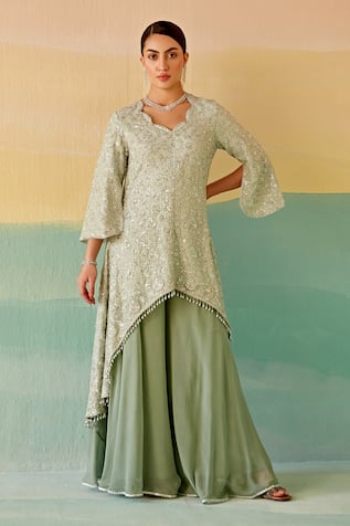 Mustard Moon by Neyha and Vrinda Sequin & Thread Work Kurta & Sharara Set 