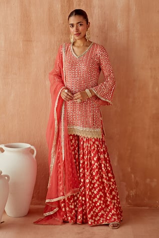 Mustard Moon by Neyha and Vrinda Embroidered Kurta Sharara Set 