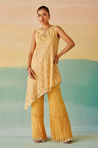 Mustard Moon by Neyha and Vrinda Thread & Sequin Work Tunic & Sharara Set 