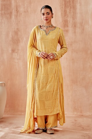 Mustard Moon by Neyha and Vrinda Embroidered Straight Kurta Pant Set 