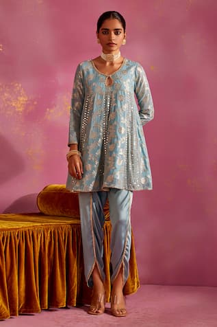 Mustard Moon by Neyha and Vrinda Woven Embroidered Kurta & Tulip Pant Set 