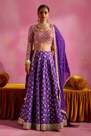 Mustard Moon by Neyha and Vrinda Sequins Embroidered Blouse & Lehenga Set 