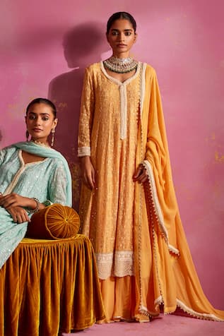 Mustard Moon by Neyha and Vrinda Sequins Embroidered Anarkali Sharara Set 