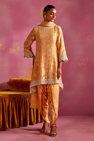 Mustard Moon by Neyha and Vrinda Floral Woven Kurta Dhoti Pant Set 