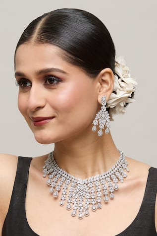 Floral Jaal Stone Embellished Necklace Set 