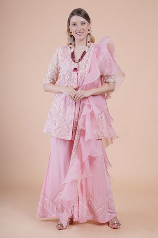 HOUSE OF SUPRIYA Floral Embroidered Kurta Palazzo Set 