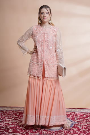 HOUSE OF SUPRIYA Hand Embroidered Short Kurta With Sharara 