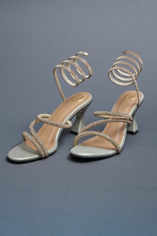 Spring Strap Embellished Heels 