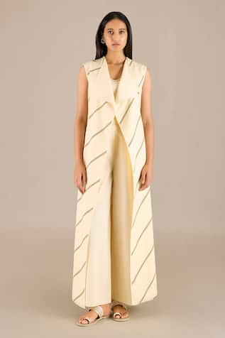 AMPM Arda Pin Striped Long Jacket Palazzo Set 