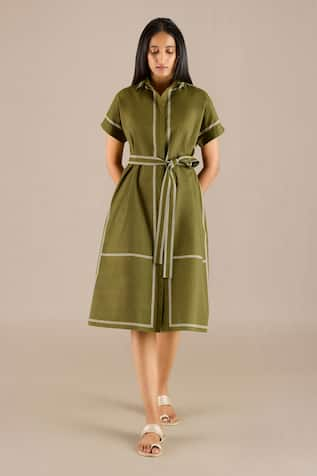 AMPM Adya Striped Border Shirt Dress With Belt 