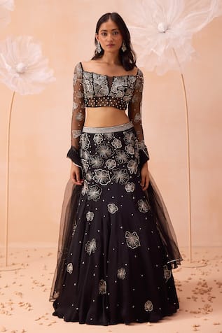 PARUL GANDHI Blossom Embroidered Fishcut Lehenga Set 