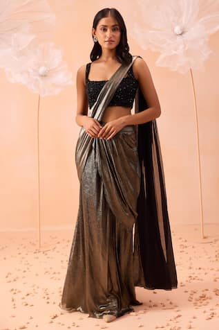 PARUL GANDHI Nirwana Pre-Draped Saree With Embroidered Blouse 