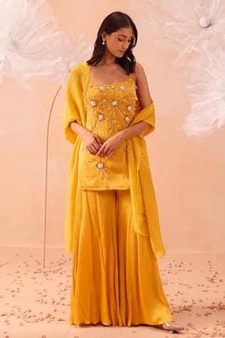 PARUL GANDHI Jaune Hand Embroidered Kurta Sharara Set 