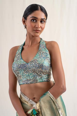 Priyanka Raajiv Jahnu Silk Brocade Sequin Embroidered Blouse 