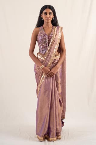 Priyanka Raajiv Janpath Tasseled Border Saree With Unstitched Blouse Piece 